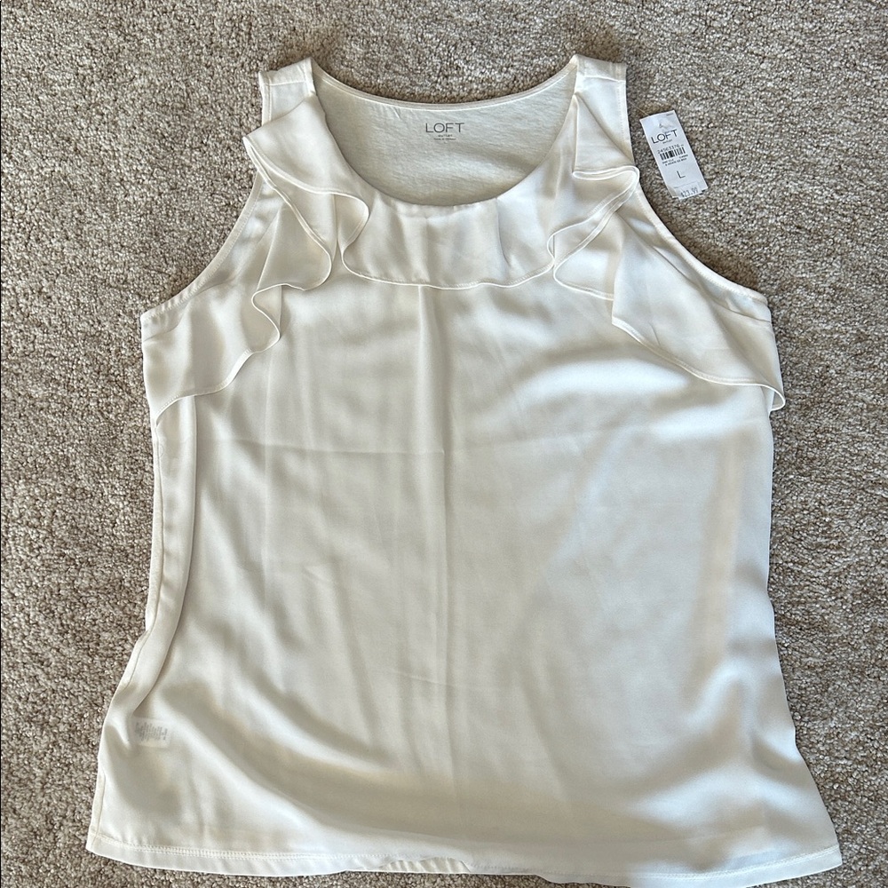 LOFT Women's Elegant White Ruffle Blouse